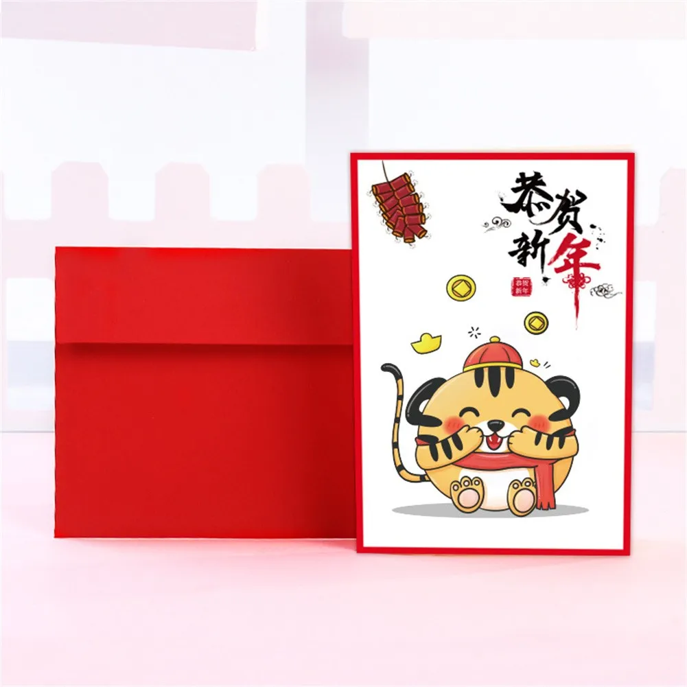 

2022 New Year Card For Friends CNY Spring Festival Gifts Relatives Families Handwritten Greeting Card Tiger Year Blessing Card