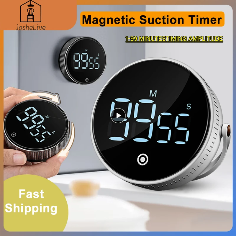

Creative LED Digital Kitchen Timer Electronic Kitchen Magnetic Suction Timer Rotating Countdown Learn Time Reminder Alarm Clock