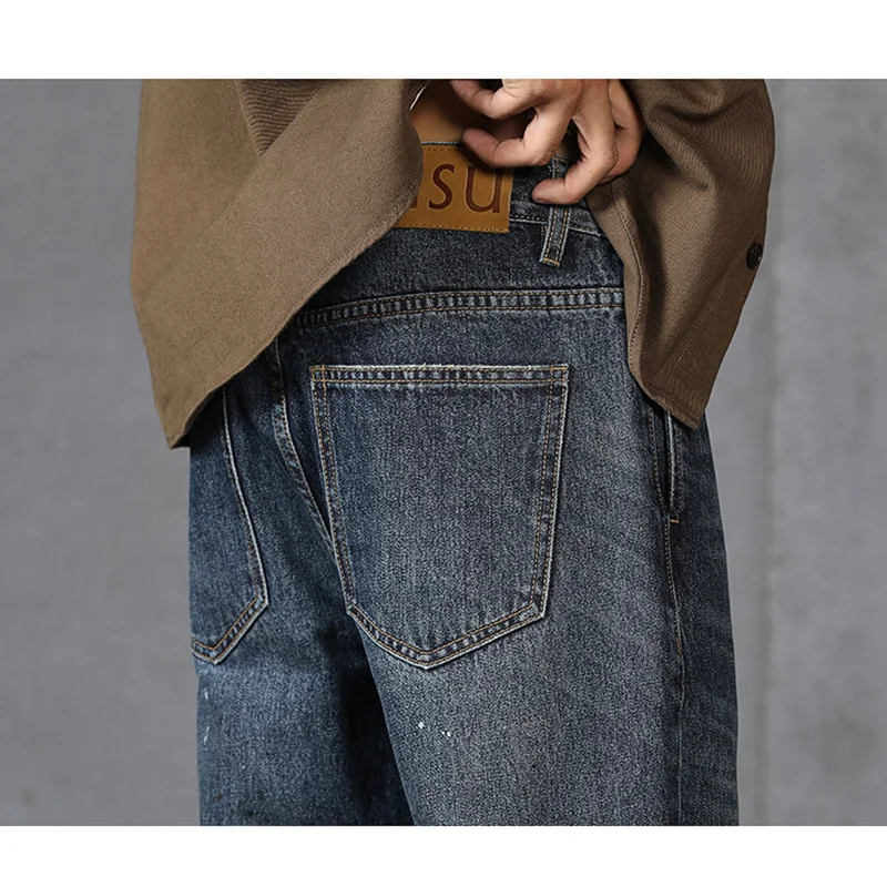 Streetwear Men 2022 New Pattern Vintage Recreational  Straight Cylinder  Navy Blue Jeans Large  Loose Cargo Pants Autumn Female