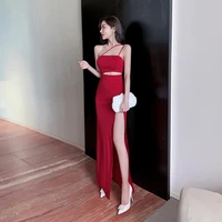 sexy bodycon spaghetti strap party dresses 2022 new high slit celebrity banquet nightclub dress cut out women evening dress long