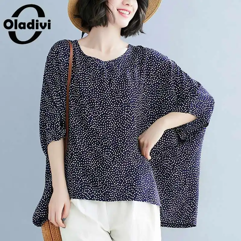 

Oladivi Oversize Oversized Cotton Linen Blouses Batwing Sleeves Women Casual Loose Top Summer Shirt Tunic Blusa 4XL 5XL 6XL 8XL