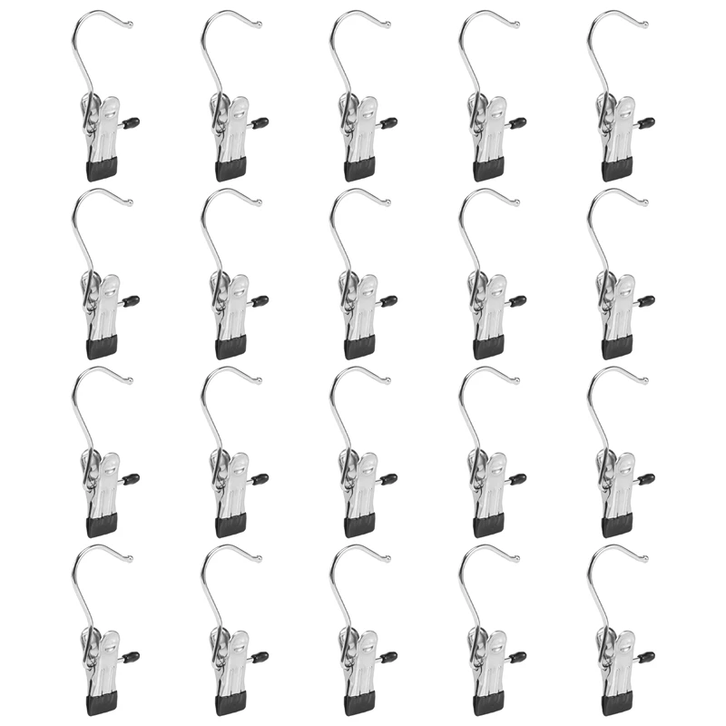 

New-20 Pack Laundry Hooks With Clips,Portable Hanger,Stainless Steel Home Travel Hangers,For Bras,Shoes,Pants,Socks,Boot,Hat