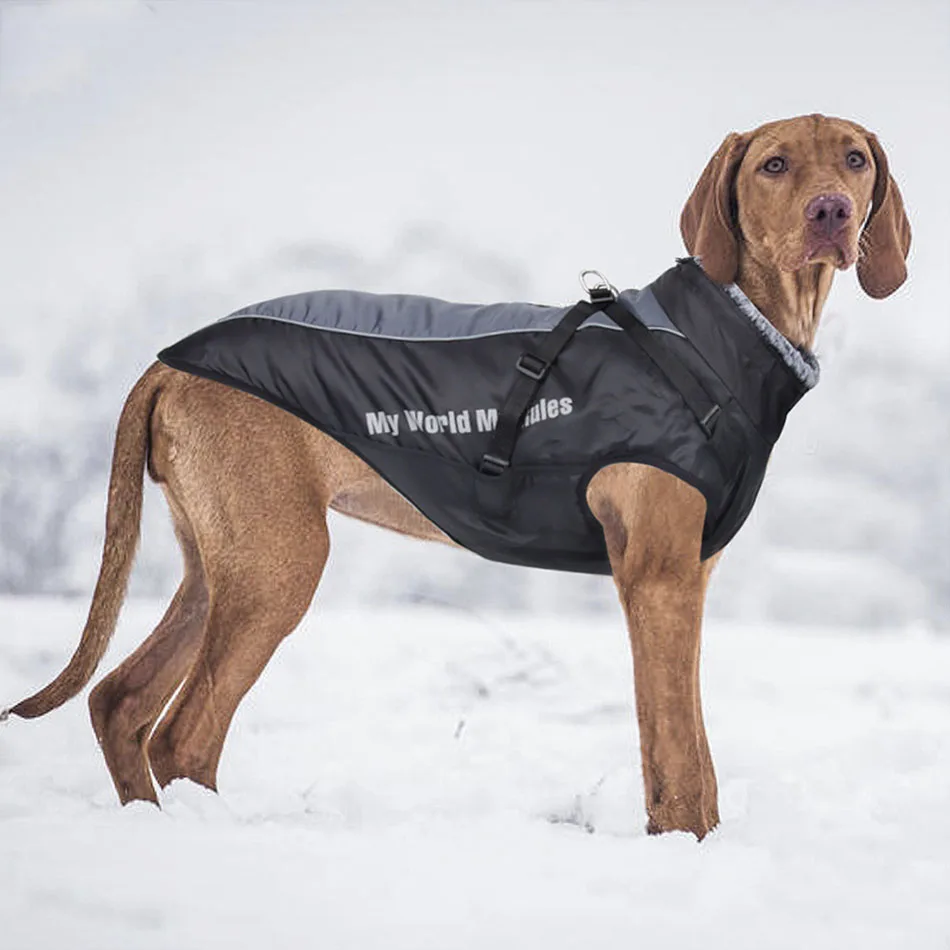 

Зимняя одежда для больших собак теплая Толстая куртка для домашних животных Светоотражающая куртка для Лабрадора и немецкой овчарки пухов...