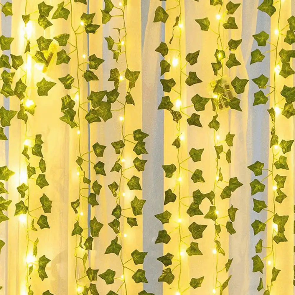 

2m/5m/10m Vine Light String Green Leaf String Lights Artificial Vine Fairy Lights Battery Powered Christmas Garland Light Lamp
