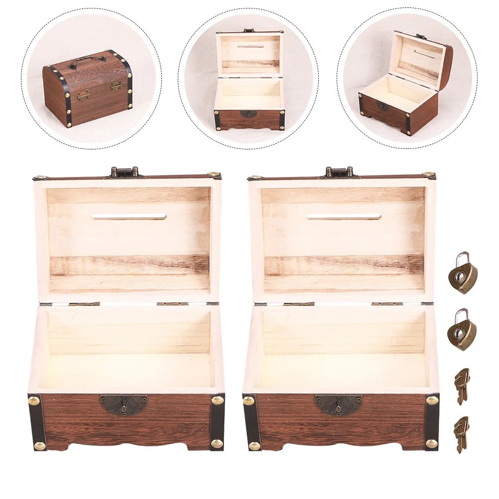 

Box Treasurebank Woodenpiggylock Wood Kids Moneyboxes Storage Vintage Keyjewelry Cash Toys Kid Large Case Keepsake Toyorganizer