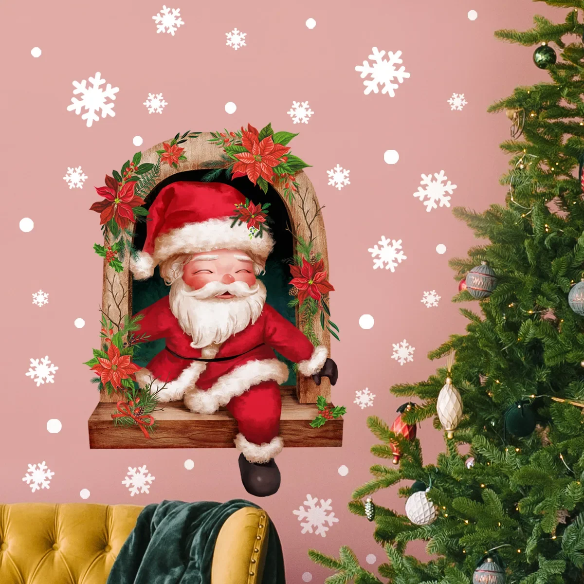 

Christmas Wall Stickers Xmas Santa Claus Home Room Decoration Living Room Adhesive Furniture Door House Interior Holiday Decor