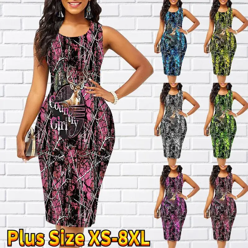 Plus Size Women's Sling Summer Deer Dresses Tight Sleeveless Slim Fit Sexy Fashion Female Tops Vintage Clothing 2023 For Girls