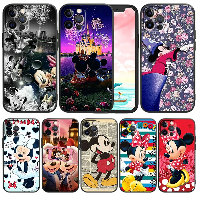 

Disney Minnie Mickey Mouse Phone Case For iPhone 14 13 12 Mini 11 XS Pro Max X XR 8 7 6 Plus 5 SE 2020 Black Funda TPU Cover