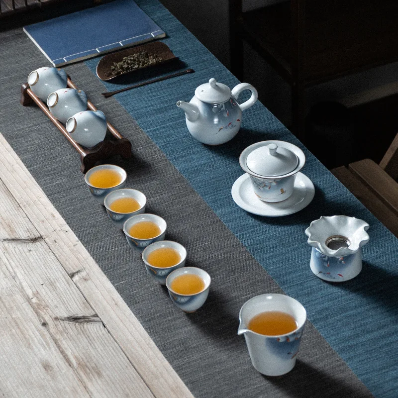 

Tea Set Household Minimalist Tureen Teapot Full Set Porcelain Kung Fu Tea Set Ceramic TeaSet Gaiwan Tea Travel Tea Sets