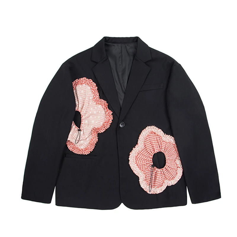 Fashion Office Blazer with Big Flowers Embroidery 2021 New Women Simple Single Button Casual Commute Blazer Suit with Pocket