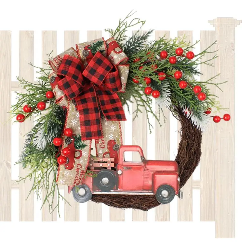 

Christmas Wreath With Red Truck Aesthetical Wreath For Christmas Ambience Door Ornaments For Railing Front Doors Entrance Porch