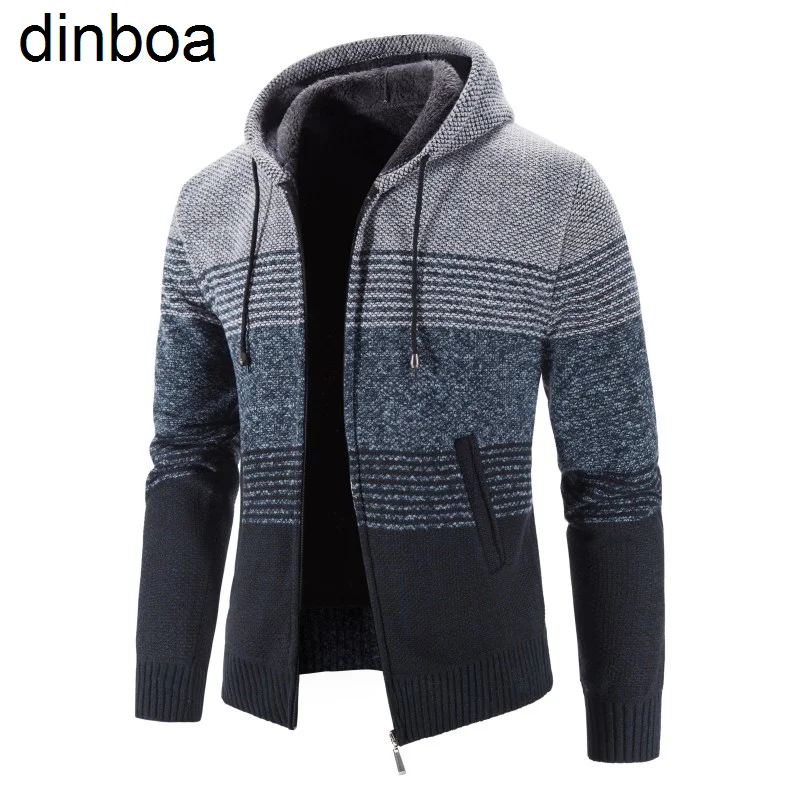 

Dinboa-2022 Gray Jacket Zipper Cardigan Sweater for Men Color Matching Knitted Warm Autumn Winter Jacket Men Clothing Jersey