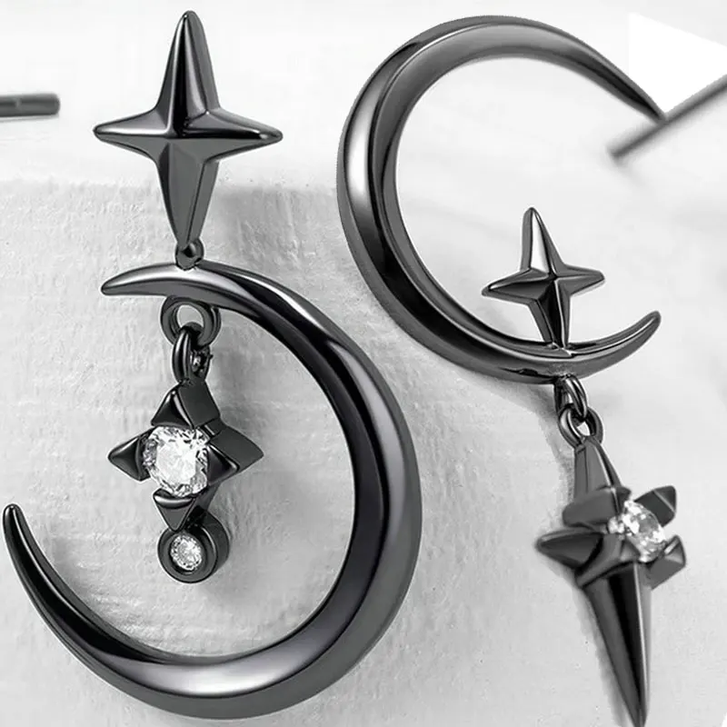 

2Pcs Fashion Zircon Star Hoop Stud Earring for Women Men 2022 New Punk Rock Style Asymmetric Moon Star Ear Jewelry Earrings
