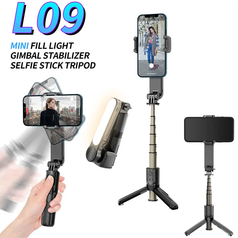 

L09 Gimbal Stabilizer With Fill Light Bluetooth Telescopic Selfie Stick Video Shooting Tripod For IOS Android Phone Smartphone