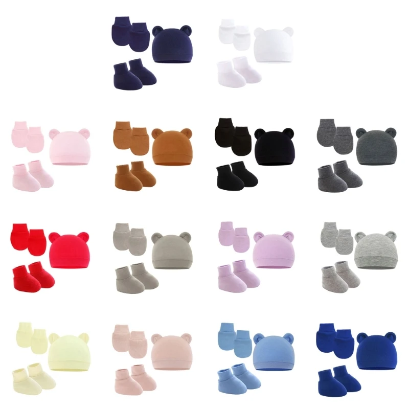 

Newborn Baby Hat with Gloves Socks Cotton Bonnet Baby Beanie Hat New Born Gift