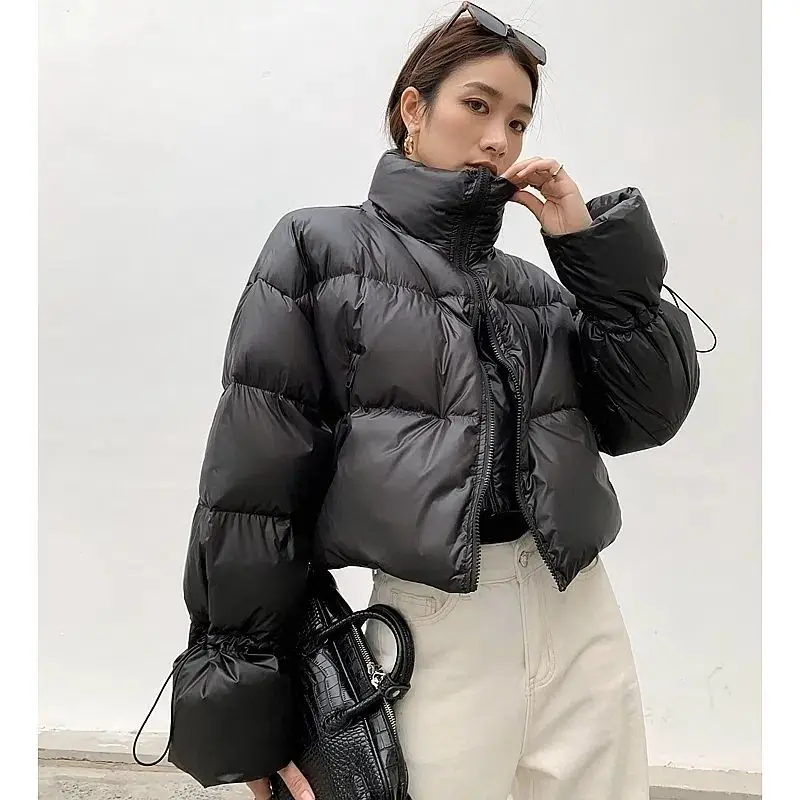 

Women's Short Jacket with Standing Collar, High Waist Cotton Clothing, Winter Coat, New, 2023