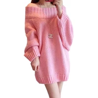 2022 autumn winter women purple pullover sweaters female sexy slash neck off shoulder knitted sweater long warm pullovers tops