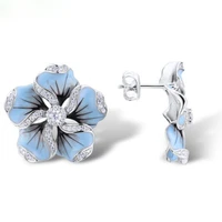 ofertas wholesale milangirl new arrival fashion blue flower shape white round zircon stud earrings jewelry for women girl