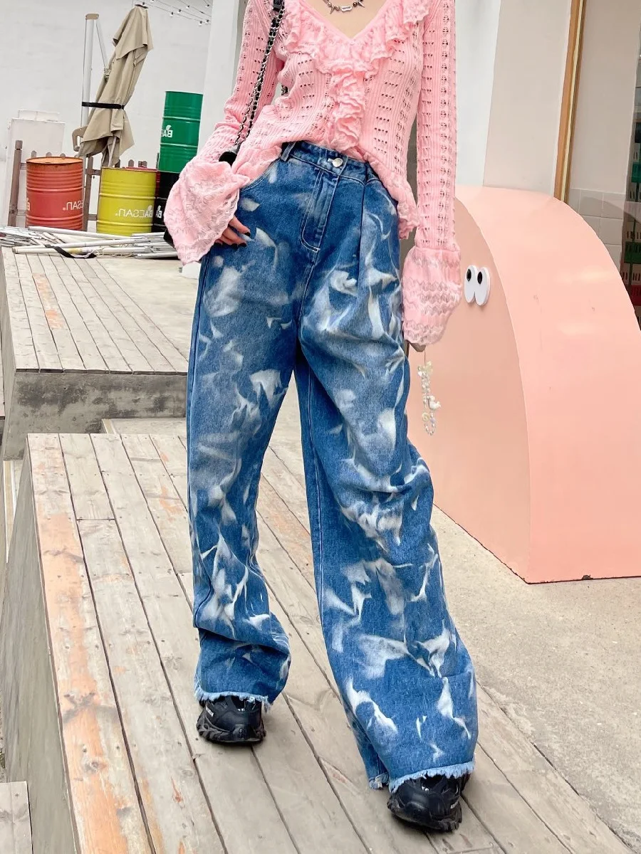 2023 Summer Women's Printing and Dyeing Flavors Loose Leisure Women's Jeans Y2K clothes new high -quality trousers traf bra