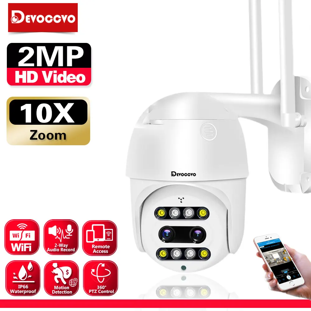 

1080P Color Night Vision WIFI Surveillance IP Camera Dual-Lens Home 10X Zoom AI Tracking PTZ Remote Control 2MP Security Camera