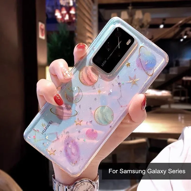 

Glitter Outer Space Bling Star Phone Case For Samsung S8 S9 S10 S20 Plus S22 Ultra 5G Note20 S21 FE S10 Lite S10e Back Cover