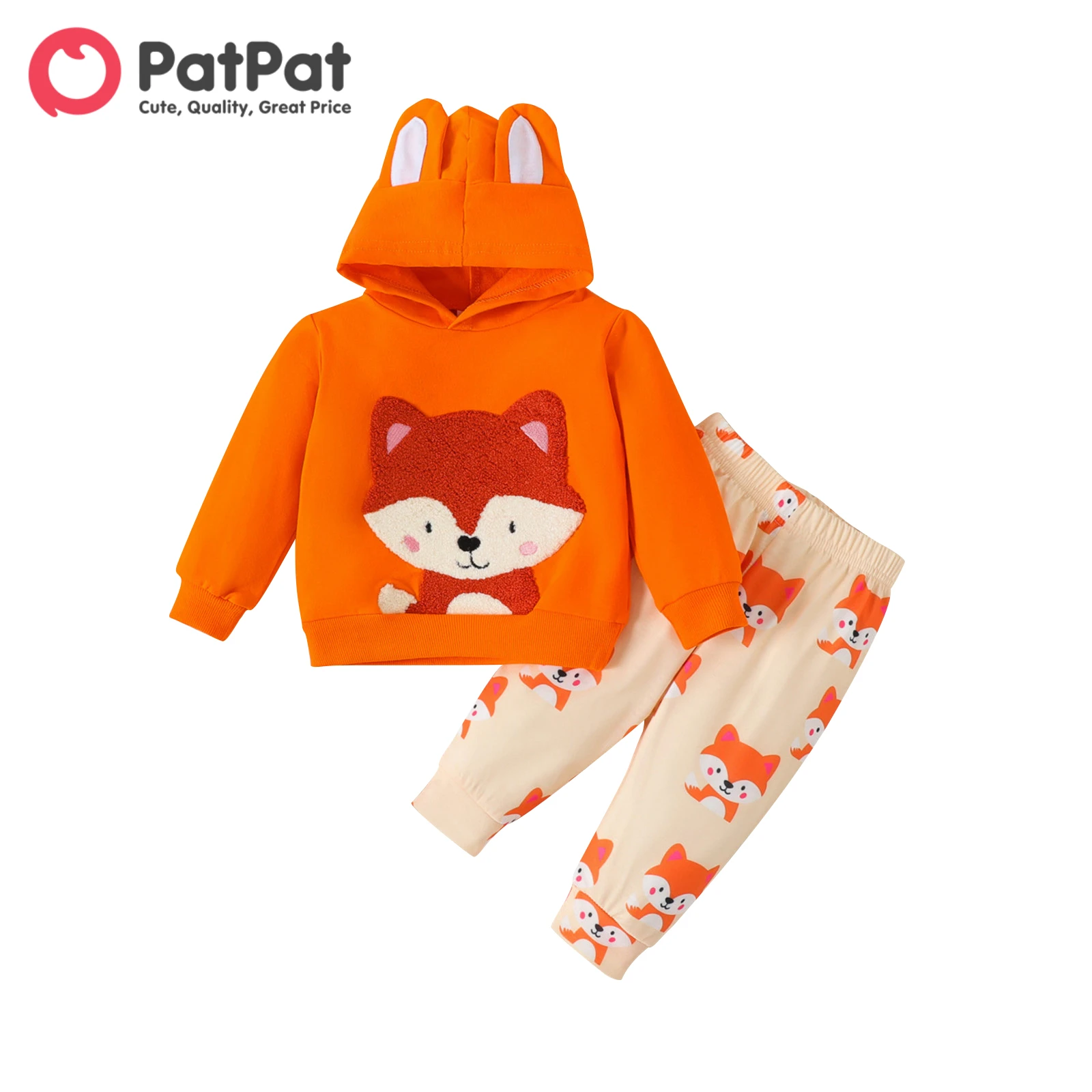 PatPat 100% Cotton Newborn Baby Girl Clothes Boy New Born Babies Items Costume Long-sleeve Fox Graphic Hoodie and Sweatpants Set