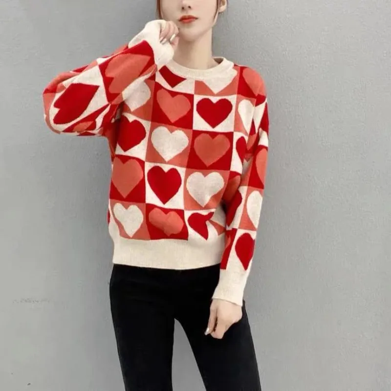 Милые модные жаккардовые вязаные пуловеры для женщин осень-зима простой офисный