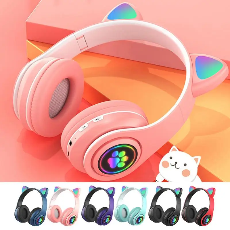 

Cat Ears Earphones Wireless Headphones Music Stereo Blue-tooth Headphone With Mic Children Daughter Fone Gamer Headset Kid Gifts