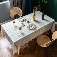 modern tassel tablecloth party coffee table tablecloth rectangular cotton and linen thickened table cloth home plaid decoration