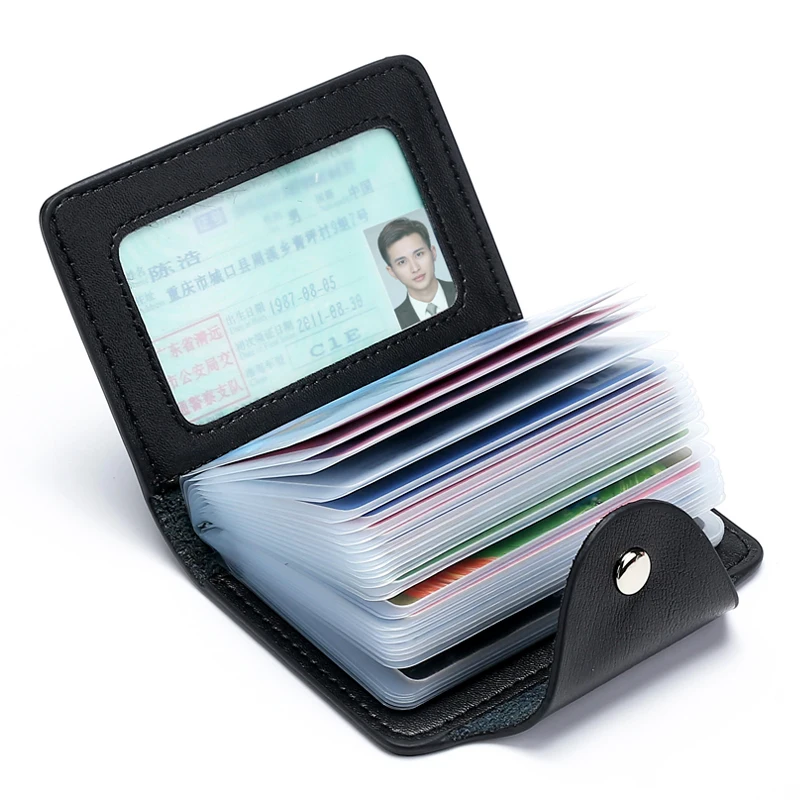 Business Card Holder Anti-theft ID Credit Card Holder Fashion Women's 24 Cards Slim PU Leather Pocket Case Coin Purse Wallet