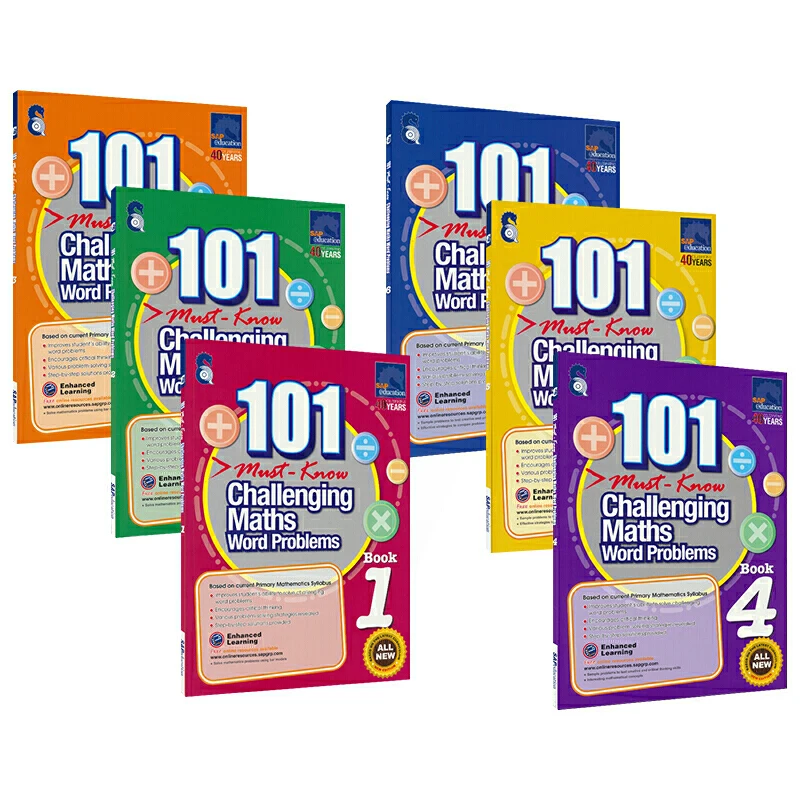 

6 Books/Set SAP 101 Challenging Maths Word Problems Book For Kids Singapore Primary School Grade 1-6 Math Practice Libros Livros