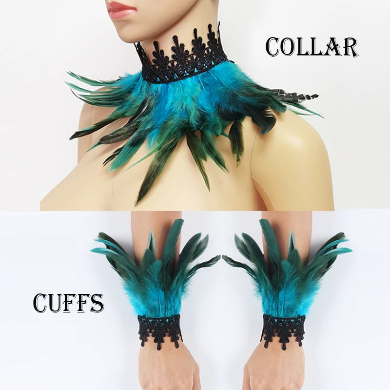 Conjunto de Cuello de plumas con puños de muñeca para Mujer, Cuello Falso victoriano, Cuello desmontable, accesorios de fiesta de plumas góticas