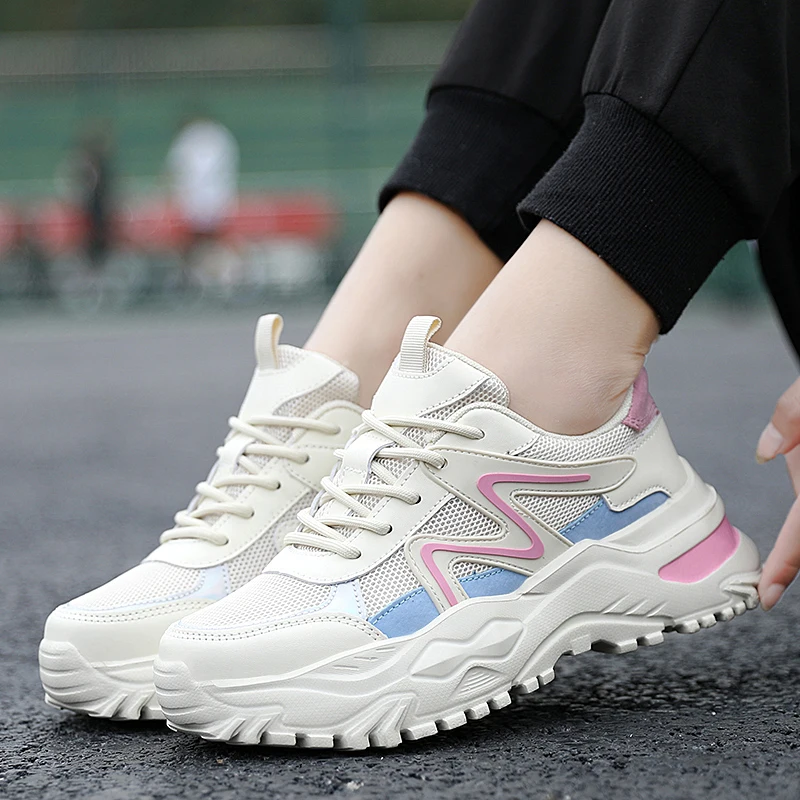 

High 6cm Women Chunky Sneakers White Vulcanize Shoes Plus Size 35-43 Female Platform Running Sneakers Ladies Basket Casual Shoes