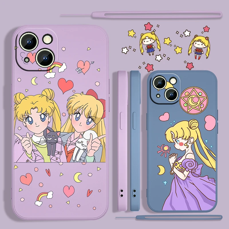 

Sailor Moon Girl Anime For Apple iPhone 13 12 Mini 11 Pro XS MAX XR X 8 7 6S SE Plus Liquid Rope Silicone Phone Case Capa Cover