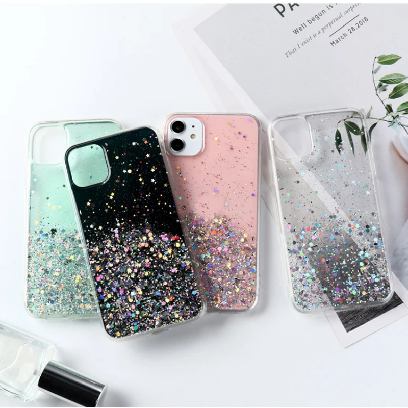 

Transparent Girl heart sky drop Rubber flash powder Case For iphone14 13 12 11 Pro Max X XS XR SE 7 8 Plus Fashion New Products