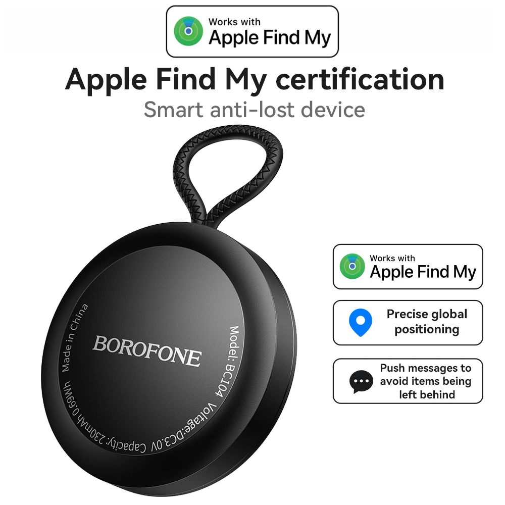 Фото BOROFONE BC104 Bluetooth-трекер AirTag, совместимый с Find My iPhone, для ключей, домашних животных, багажа, пожилых людей, детей, мини-GPS-локатор, защита от потери №1