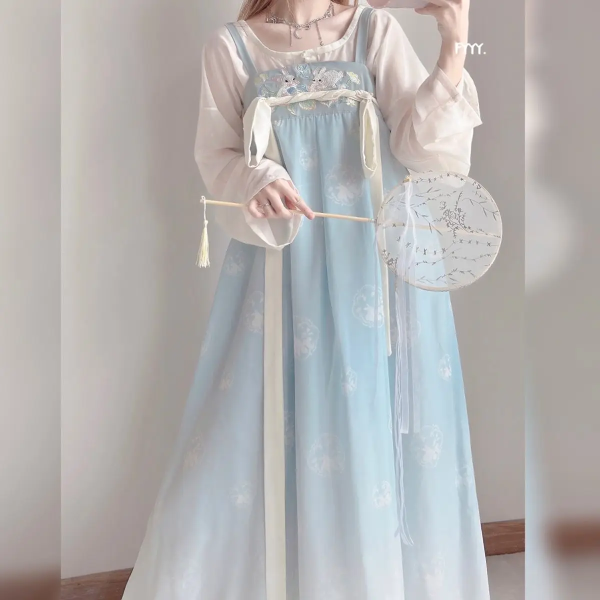 Китайская традиционная женская юбка Hanfu Tang оригинальный летний тонкий топ с подтяжками Набор 2022 Косплей Костюм.