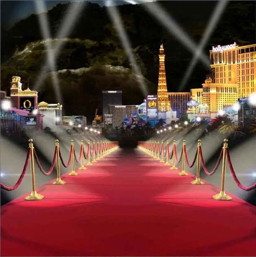

10x10FT Spotlight Show Cinema Movie Night Time Red Carpet Entrance Custom Backdrop Photo Studio Background Vinyl 300cm x 300cm