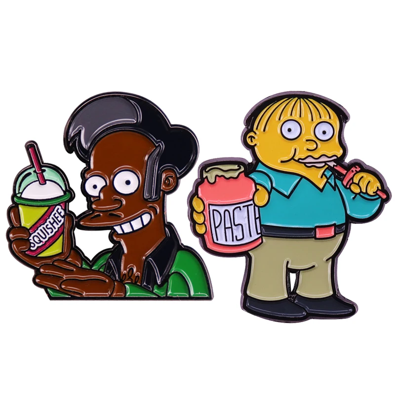 

Anime Apu Holding Kwik-E-Mart Squishee Brooch Enamel Pin Brooches Metal Badges Lapel Pins Denim Jacket Jewelry Accessories Gifts