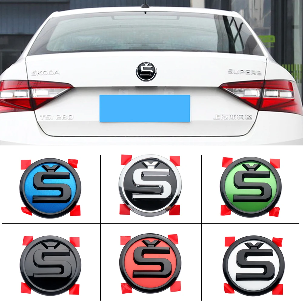 

90/80/100mm Car Logo Front Hood Bonnet Rear Trunk Sticker For Skoda S Yeti Roomster Fabia Octavia Rapid Scala Superb Kodiaq Kami