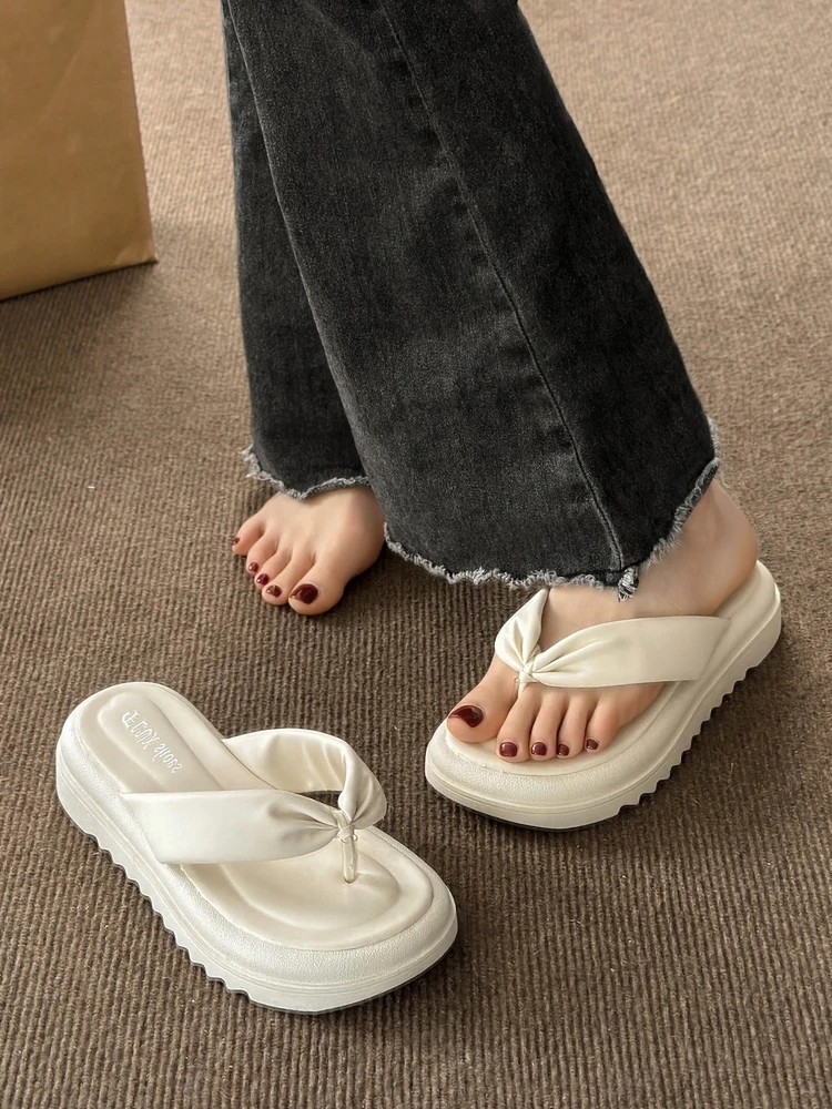 

Beach Shoes Woman's Slippers Rubber Flip Flops Platform Med Slides Sabot 2023 Hawaiian Soft Flat PU Female Shoes Ladies' Slipper