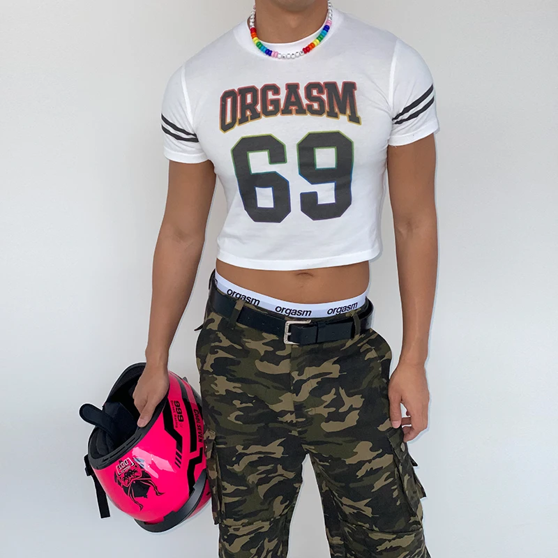 

ORGASM T-shirts Pride Month Limited 69 Rainbow Letter Print Cotton White Striped Short Sleeves Unisex Genderless Loose Short Top