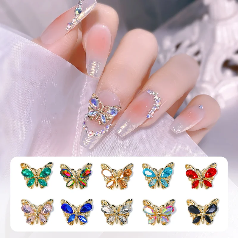 

1Pcs Butterfly Resin Nail Art Health Jewelry Charm 3D Butterfly Gold Diamond DIY Nail Supplies Decoration Accessories