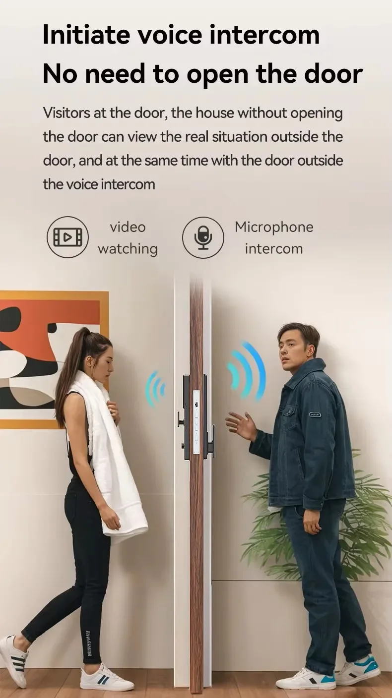 004 2024 новый стиль Tuya Wi-Fi видеодомофон 3D распознавание лиц замок по отпечатку
