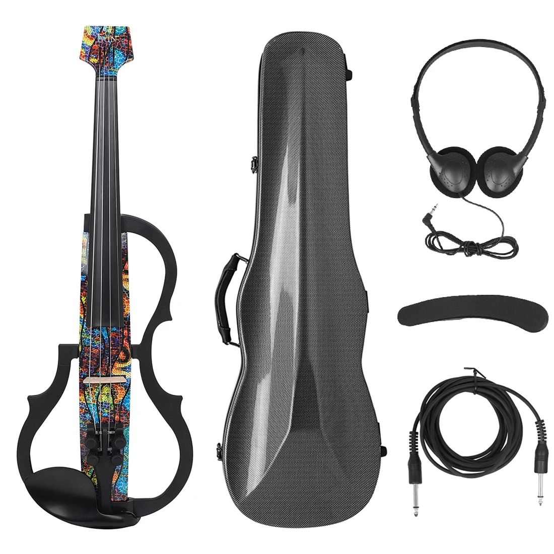 

4/4 Intelligent Silent Electric Violin with Bow Carry Case Headphone Cable Shoulder Rest Accessories Carbon Fibe Violin