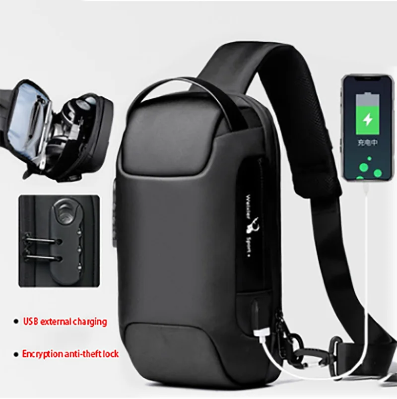 Men's Waterproof USB Oxford Crossbody Bag Anti-theft Shoulde