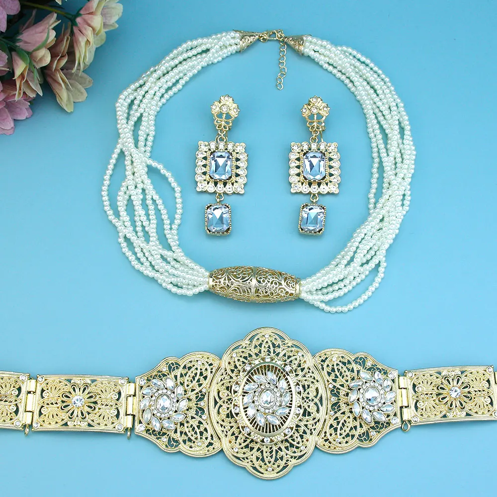 

Neovisson марокканский модный набор ремней золотого цвета, алжирский цепочный ремень, ожерелье, серьги, арабские женские свадебные украшения