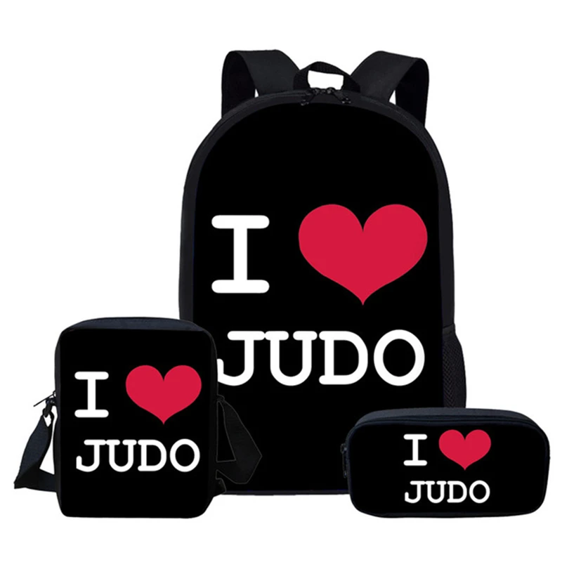 Popular Fashion Novelty Judo 3D Print 3pcs/Set pupil School Bags Laptop Daypack Backpack Inclined shoulder bag Pencil Case