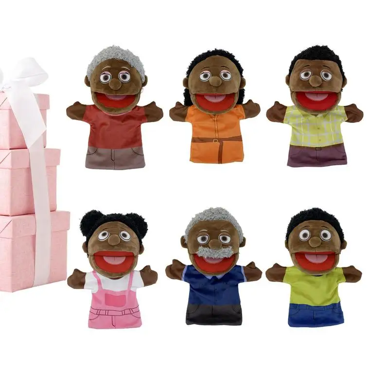 

Hand Puppet Set 6pcs Black School Home Puppet 28cm Show Black Multicultural Puppets For Kids Family Members Movable Mouth