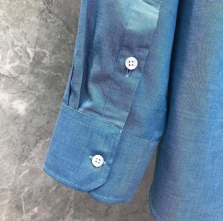 TB Men's Shirt New Brand Shirts Men Slim Blue Casual Shirt Slim Turn Down Collar Oxford Long Sleeve Solid Men's Clothing